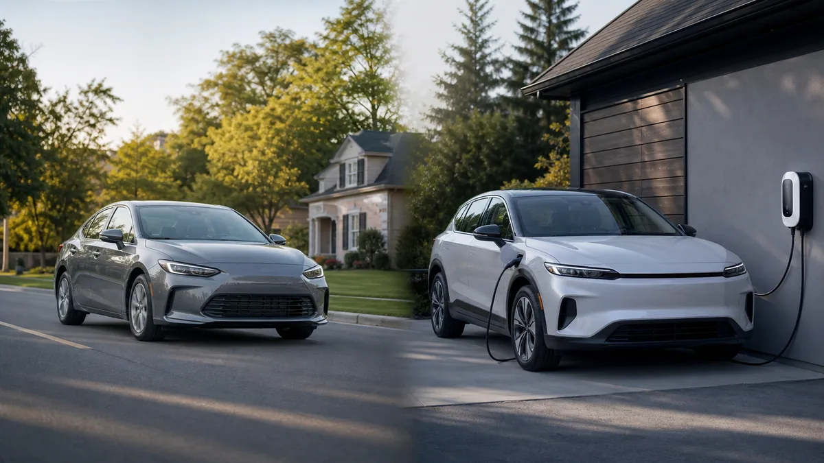 Balanced comparison of a hybrid and an electric vehicle at a home charger