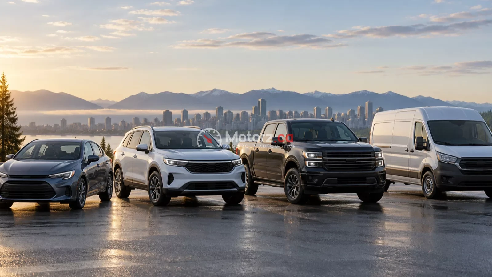 Unbranded car, SUV, pickup and cargo van representing Canadian vehicle body types