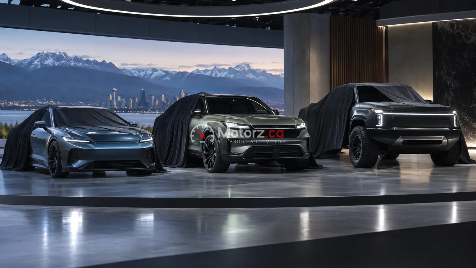 Conceptual preview of three unbranded future vehicles intended for the Canadian market
